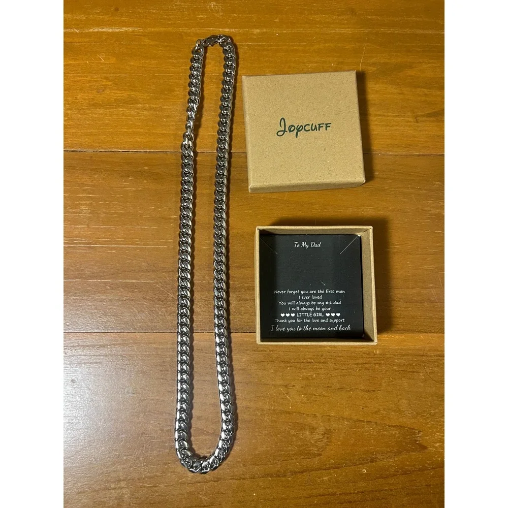 Joycuff Mens Silver Cuban‎ Link Chain Necklace To My Dad Gift Box Curb Chain